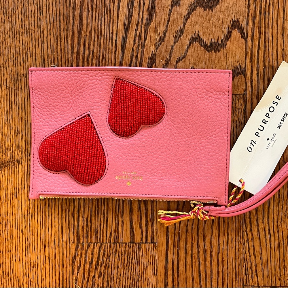 Kate Spade Pink Clutch with Red Heart Details